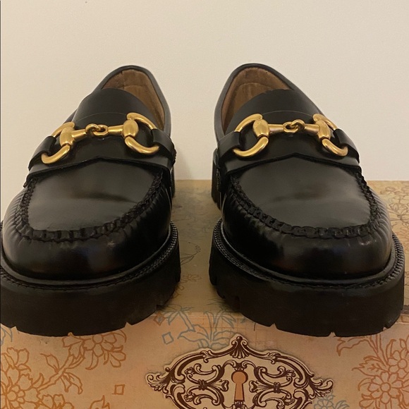 G.H. Bass & Co. Black Loafers with Gold Accents - Picture 3 of 8